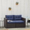 2 Piece Patio Wicker Corner Sofa Set, Outdoor PE Rattan Furniture, with Curved Armrests and Padded Cushions for Balcony, Dark Blue
