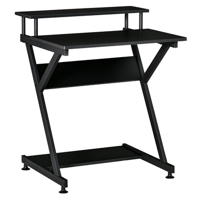 Industrial Computer Desk with Monitor Shelf, R Shaped Writing Table for Home Office, Black