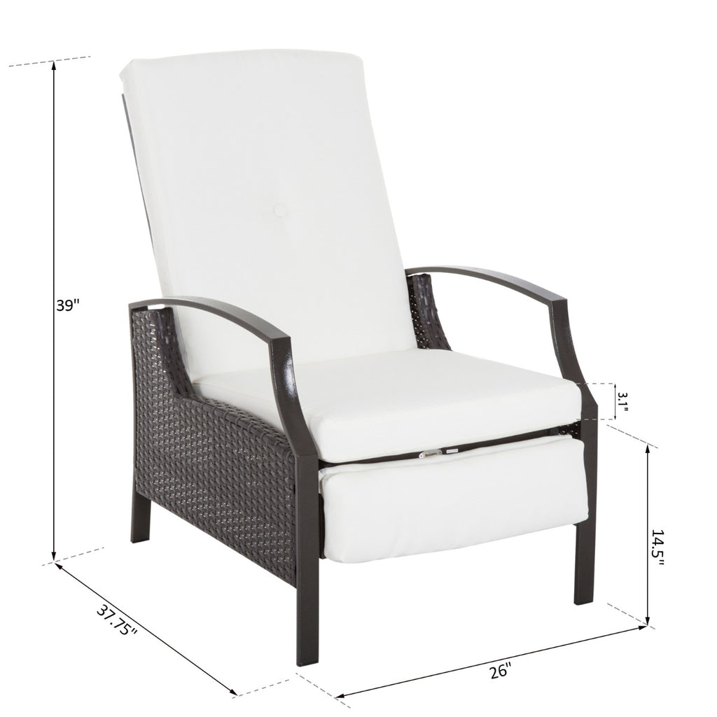 Rattan Adjustable Recliner Chair with Hand-Woven All-Weather Wicker for Patio, Outdoor, Garden, Poolside, White