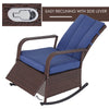 Outdoor Rattan Wicker Rocking Chair Patio Recliner with Soft Cushion, Adjustable Footrest, Max. 135 Degree Backrest, Blue