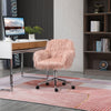 Vanity Chair, Faux Fur Desk Chair with Adjustable Height and Wheels for Makeup Room, Swivel Chair, Pink