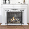 3-Panel Folding Fireplace Screen, Home Steel Fire Spark Guard for Wood Burning with Decorative Vine Pattern, 41.25" x 31.75", Black