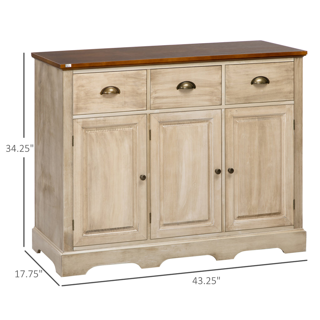 Sideboard Buffet Kitchen Sideboard Cabinet with 3 Drawers 3 Door Cabinets Adjustable Shelf for Living Room Natural