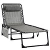 Grey Reclining Lounge Chair, Portable Sun Lounger, Folding Camping Cot, with Adjustable Backrest and Removable Pillow, for Patio, Garden, Beach