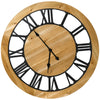 30" Large Wall Clock, Silent Non Ticking Metal Wood Farmhouse Roman Numeral Clocks for Living Room Decor, Battery Operated, Black/Natural Wood