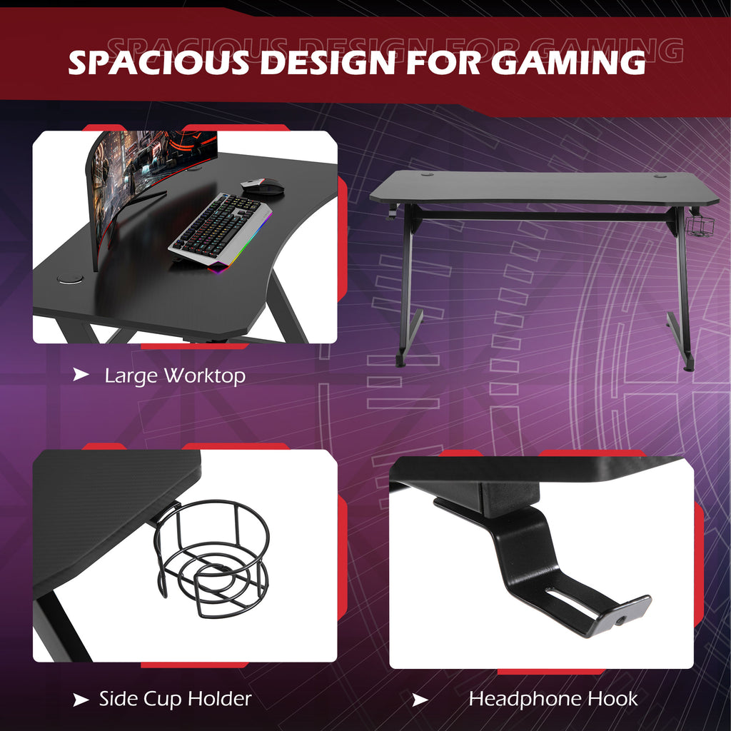 55" Gaming Desk Home Office Computer Desk Gamer Workstation with Cup Holder, Headphone Hook and Cable Management, Black