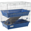 2-Tier 27" Steel Plastic Small Animal Cage Pet Rabbit Hutch Enclosure Pet Play House With 2 Doors, Platform, Ramp, Dish and Bottle, Blue