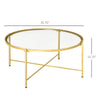 36" Round Coffee Table with Tempered Glass Top, Modern Sofa Table with Metal Frame for Living Room, Gold