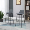 29.5" Seat Height Bar Stools Set of 2, Upholstered Bar Chairs, Armless Barstools with Back, Steel Legs, Grey
