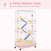 32"L 6-Level Small Animal Cage Rabbit Hutch with Universal Lockable Wheels, Slide-out Tray for Bunny, Chinchillas, Ferret, Pink