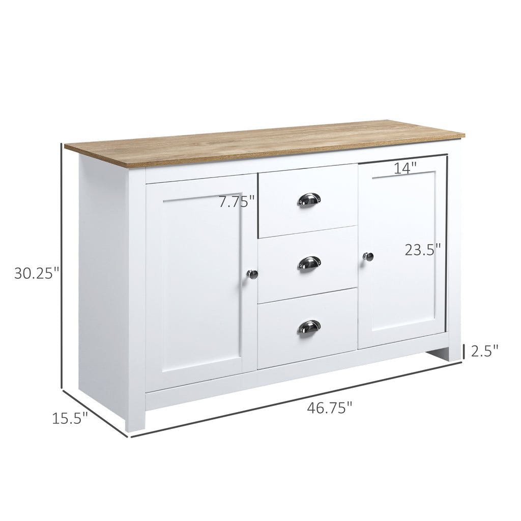 White Buffet Cabinet with Drawers, Dining Buffet Cabinet with Adjustable Shelves