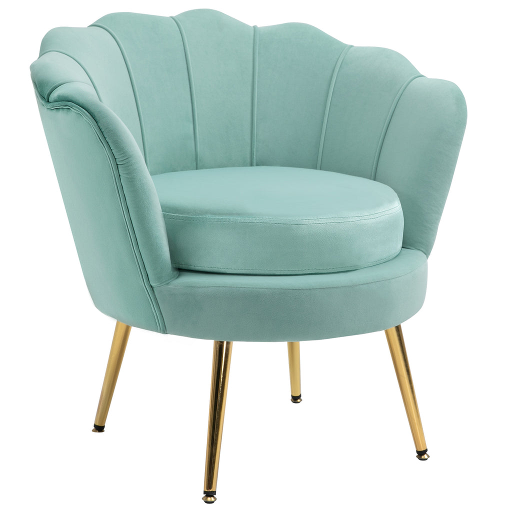Modern Velvet-Touch Fabric Accent Chair Leisure Club Chair with Gold Metal Legs for Living Room  Green