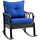 Rattan Wicker Rocking Chair with Padded Cushions, Aluminum Frame, Armrest for Garden, Patio, and Backyard, Blue