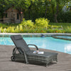 Patio Wicker Chaise Lounge, PE Rattan Outdoor Lounge Chair with Cushion, Height Adjustable Backrest & Wheels, Mixed Grey