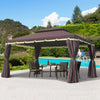 10' x 13' Patio Gazebo, 2-Tier Polyester Roof, Vented Canopy, Mesh, Portable Aluminum Frame for Outdoor, Coffee
