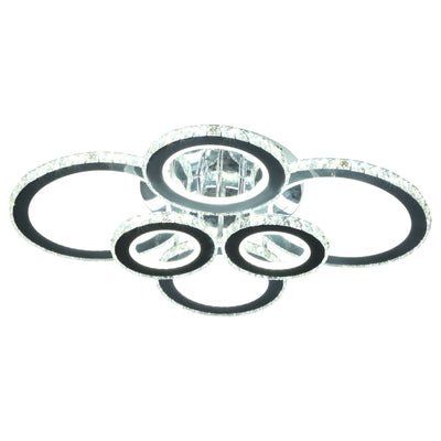 Elegant LED Chandelier with 6 Rings, Ceiling Light with Cool White Lighting for Living Room, Dining Room, or Bedroom, Silver