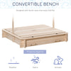 Wooden Kids Sandbox w/ Cover Adjustable Canopy Convertible Bench Seat Bottom Liner