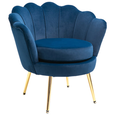 Modern Velvet-Touch Fabric Accent Chair Leisure Club Chair with Gold Metal Legs for Living Room  Blue