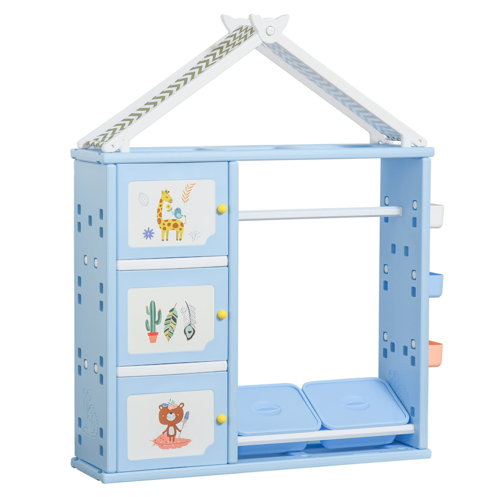 Kids toy Organizer and Storage Book Shelf with shelf, storage cabinet, hanger, storage box, and storage basket, Blue