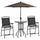4 Piece Patio Bar Set for 2 with 6' Adjustable Tilt Umbrella, Outdoor Bistro Set with Folding Chairs & Glass Round Dining Table, Black