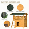 Outdoor Cat House, 2-Story Shelter for Feral Cats, Wooden Kitten Condo with Asphalt Roof, Stairs, Balcony, 30"x20"x29", Natural