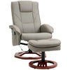 Massage Recliner Chair with Ottoman, Electric Faux Leather Recliner with 10 Vibration Points and 5 Massage Mode, Swivel Reclining Chair with Remote Control, Wood Base and Side Pocket, Grey