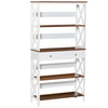 4-Tier Shelving Bookcase Storage Cupboard Modern Book Shelf with Pull Out Drawer, and Wooden Frame with X Bar Stability, White