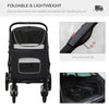 Pet Stroller with Universal Front Wheels, Shock Absorber, One Click Foldable Dog Cat Carriage with Brakes, Storage Bags, Mesh Window, Safety Leash for Large & Medium-sized Dogs, Gray