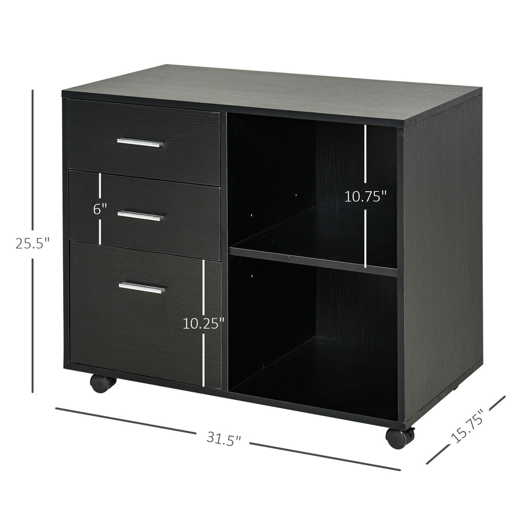 3 Drawer Printer Stand, Mobile Lateral File Cabinet with 2 Storage Shelves for Home Office, Black