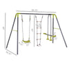 3 in 1 Kids Swing Set Double Face to Face Swing Chair & Glider Set Climbing Ladder Outdoor Heavy Duty Metal Swing Set for Backyard Playground
