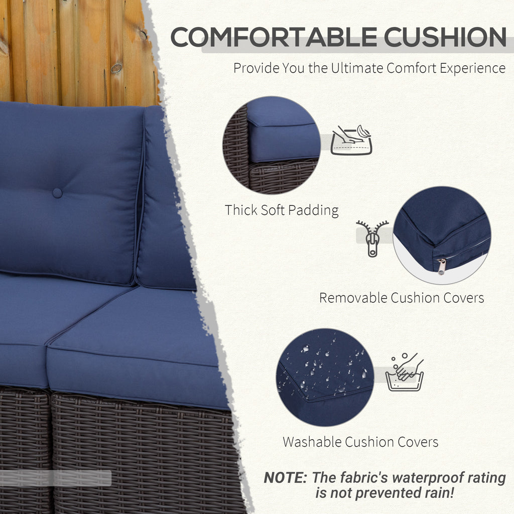 2 Piece Patio Wicker Corner Sofa Set, Outdoor PE Rattan Furniture, with Curved Armrests and Padded Cushions for Balcony, Dark Blue
