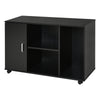 Wood Rolling File Cabinet Storage Organizer with 3 Large Open Shelves and Door Cabinet Door for Easy Storage and Mobility, Black