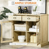 Rustic Farmhouse Sideboard, Buffet Cabinet with 2 Glass Doors, Adjustable Shelves and 2 Drawers for Kitchen, Living Room, Oak