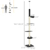 Floor To Ceiling Cat Tree, 5-Tier Cat Climbing Tower, 95''-106'' Height Adjustable with  Hammock, Scratching Post & Toy Ball, Black/Cream
