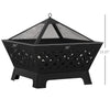 Outdoor Fire Pit Bonfire with Spark Screen Cover, Log Burning Bowl with Poker for Patio, or Backyard, Black