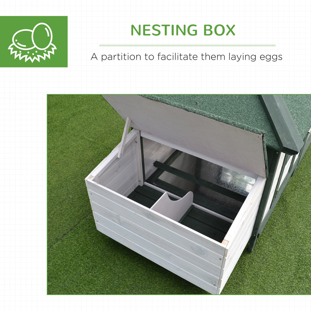 77" Wooden Chicken Coop Hen House Poultry Cage with Weatherproof Roof, Nesting Box, Enclosed Run and Removable Tray for Outdoor Backyard, Green