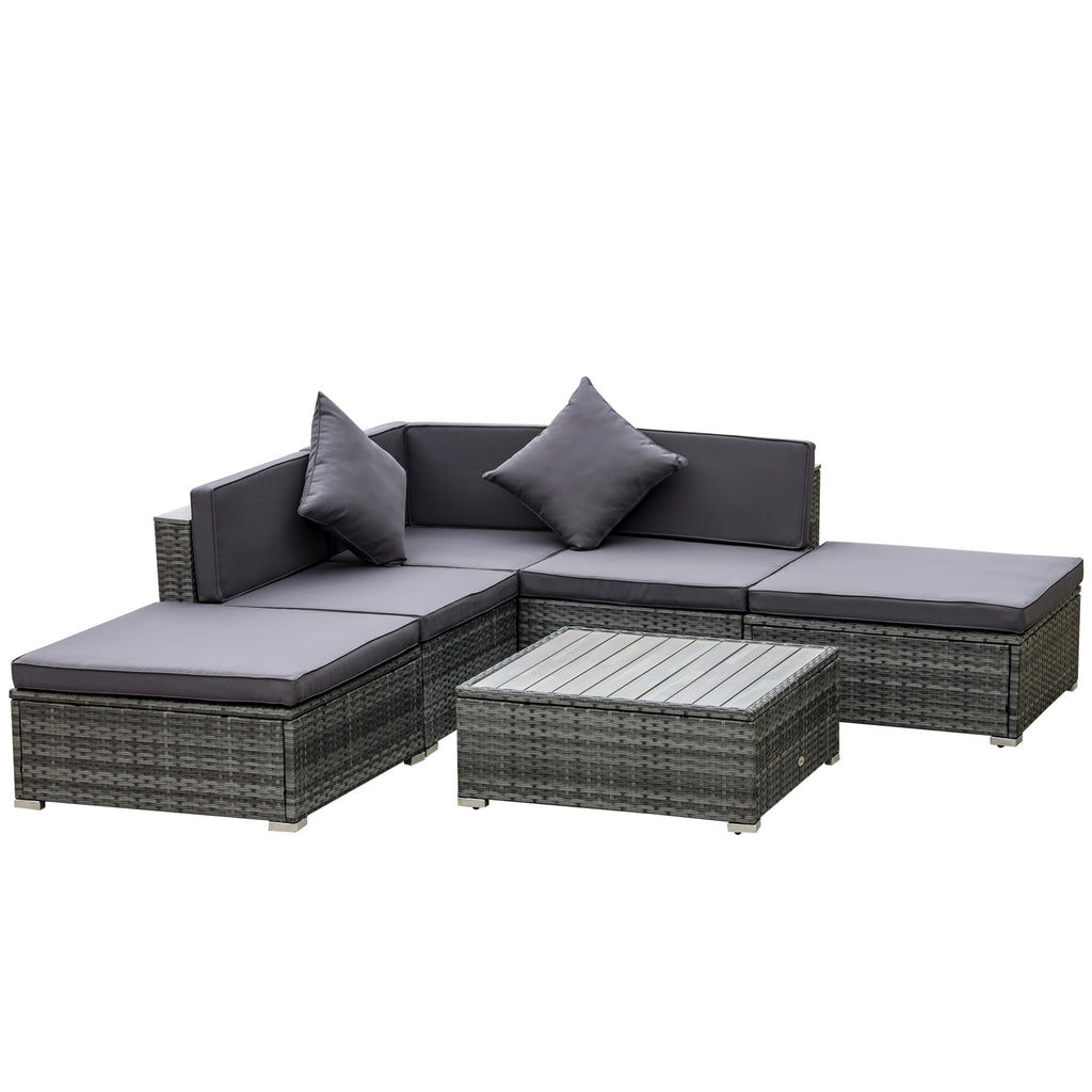 6-Piece Patio Furniture Sets Outdoor Sectional Sofa Set PE Rattan Conversation Sets with Corner Sofa and Acacia Wood Top Coffee Table, Grey