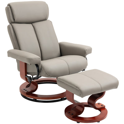 Recliner Chair with Ottoman, 360Â° Swivel Reclining Chair with Wood Base and Matching Footrest, Grey
