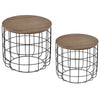 Round Coffee Table Set of 2, Industrial End Tables with Extra Storage Space for Living Room, Brown and Black