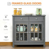 Sideboard Buffet Cabinet, Storage Cupboard with Glass Doors, Adjustable Shelf and 2 Drawers for Kitchen, Grey