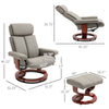 Recliner Chair with Ottoman, 360Â° Swivel Reclining Chair with Wood Base and Matching Footrest, Grey