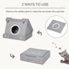 Wooden Cat House Foldable Kitten Cave 2 In 1 Condo Pet Bed with Soft Removable Cushions Suitcase Style Easy to Carry Grey