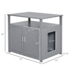 Wooden Cat Litter Box Enclosure Furniture with Adjustable Interior Wall & Large Tabletop for Nightstand  Grey