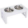 23" Modern Decorative Dog Bone Wooden Heavy Duty Pet Food Bowl Elevated Feeding Station - White