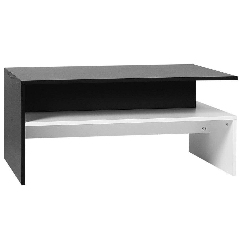 Modern Coffee Table,  2-tier Rectangular Center Table with Storage Shelves for Living Room, Black/White