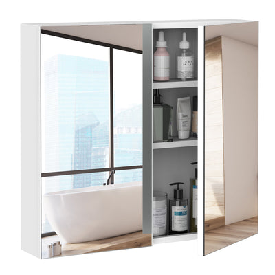 Wall Mounted Bathroom Medicine Cabinet with Mirror Steel Frame and Storage Organizer Double Doors  White