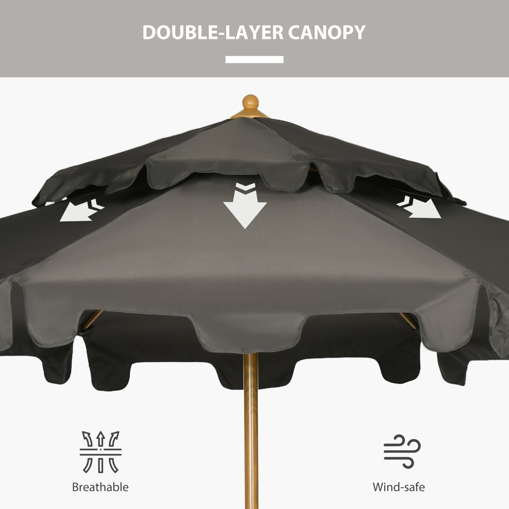9' Patio Umbrella with Push Button Tilt and Crank, Double Top Ruffled Outdoor Market Table Umbrella with 8 Ribs, for Garden, Deck, Pool, Dark Grey