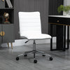 Mid-Back Armless Office Chair Task Chair with PU Leather, Adjustable Height and Swivel Seat Ribbed, White