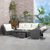 6-Piece Outdoor Rattan Patio Sectional Sofa Set with 3-Seat Couch, 2 Recliners, Ottoman Footrests & Coffee Table, Off-white