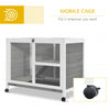 Rabbit Hutch Indoor, 2-Story Bunny Hutch, Wooden Guinea Pig Cage, with No Leak Tray, Universal Casters, Lockable Doors, Run Area, Ramp, Gray